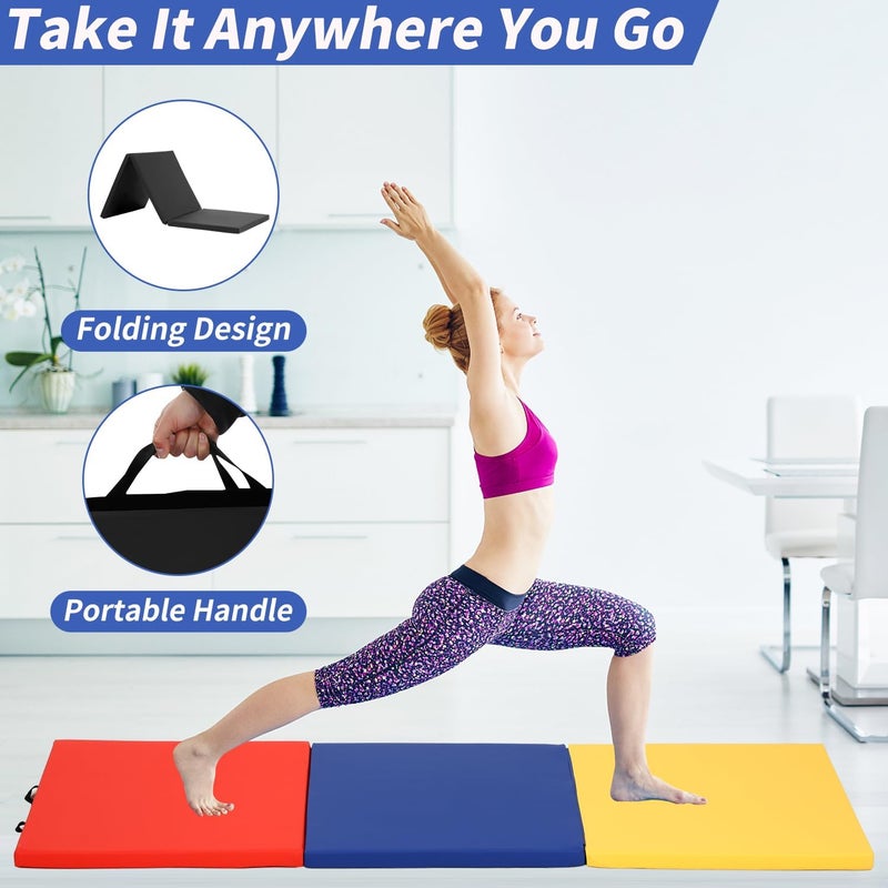 BLKMTY Gymnastics Mats - 2'x6' Folding Exercise & Yoga Mat with Carrying Handles for Kids' Tumbling & Home Gym - Image 2